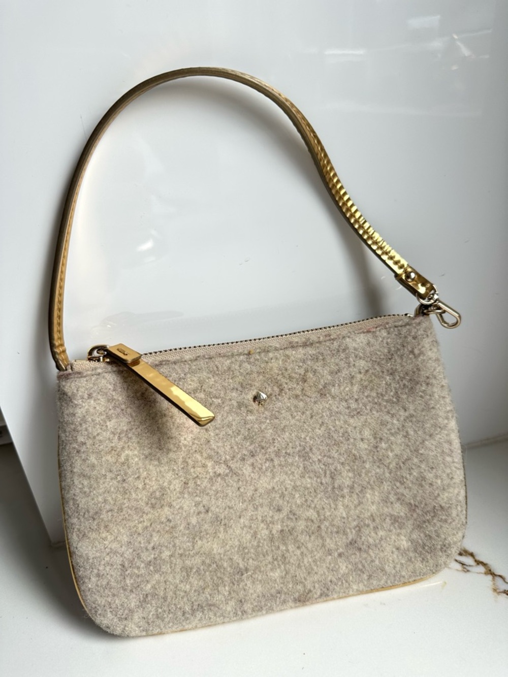 Kate Spade Felted Wristlet mini bag Gold Strap